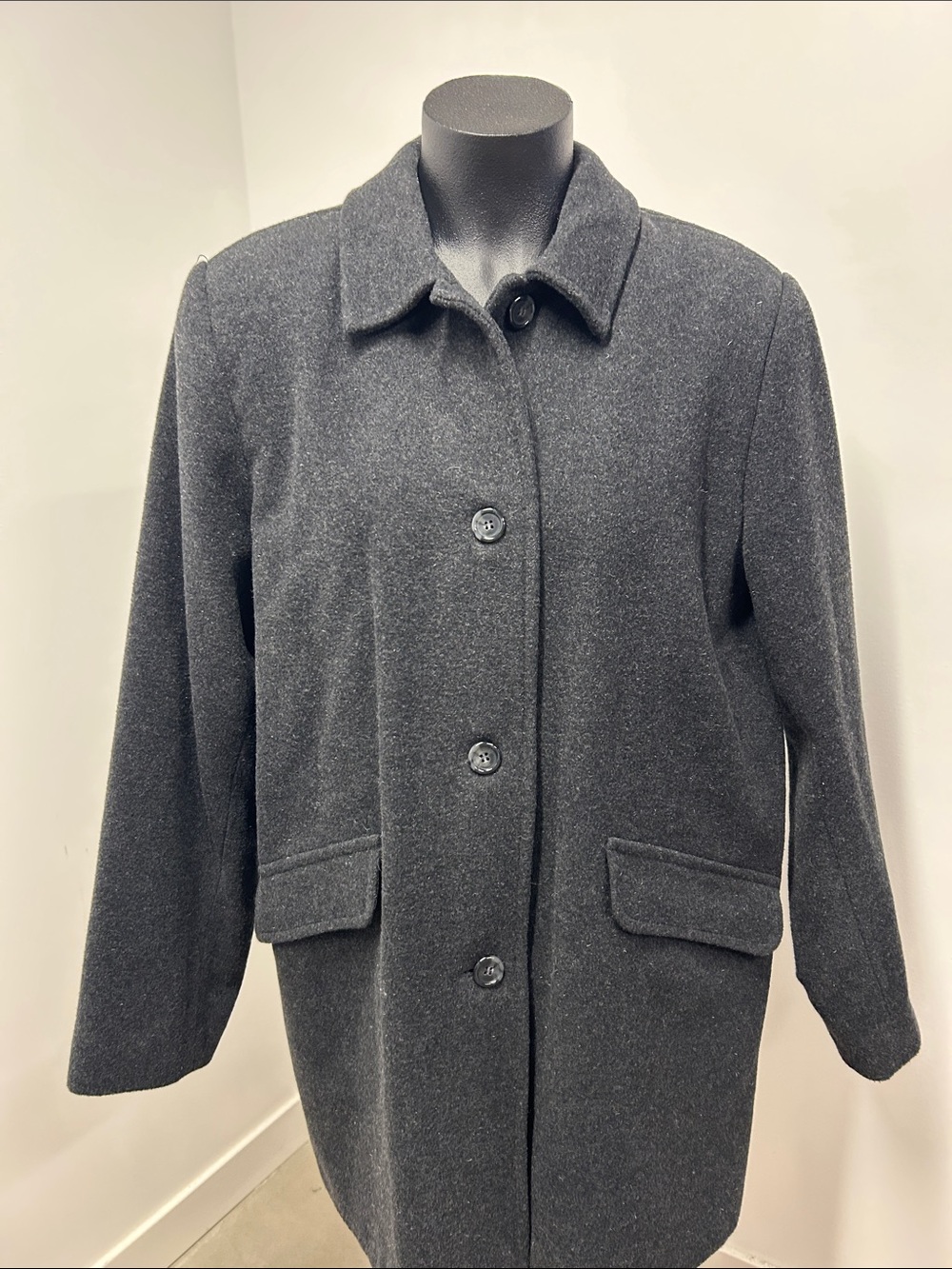 Mulberry Street Wool Blend Dark Charcoal Button Front Peacoat Jacket Large